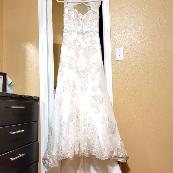 'Alfred Angelo Sapphire' Ivory Lace Beaded Mermaid Sillhoutte Wedding Gown - Picture 5 of 16